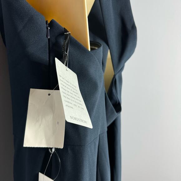 Dessy Collection Style #2987 Off Shoulder Crepe Bridesmaid Maxi Dress Navy Blue - Picture 9 of 12